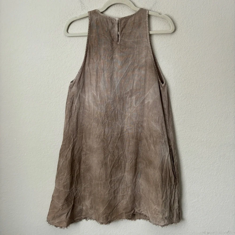 Zara Linen Crinkled Sleeveless Relaxed Mini Dress Boho Neutral Beachy Lagenlook - Picture 11 of 12
